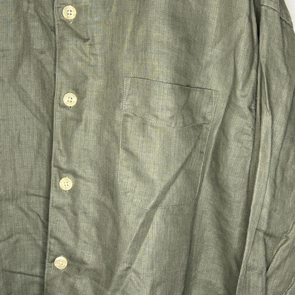 Dockers Olive Green Linen Cotton Grandad Collar Button Down Shirt Mens Large - Picture 3 of 9